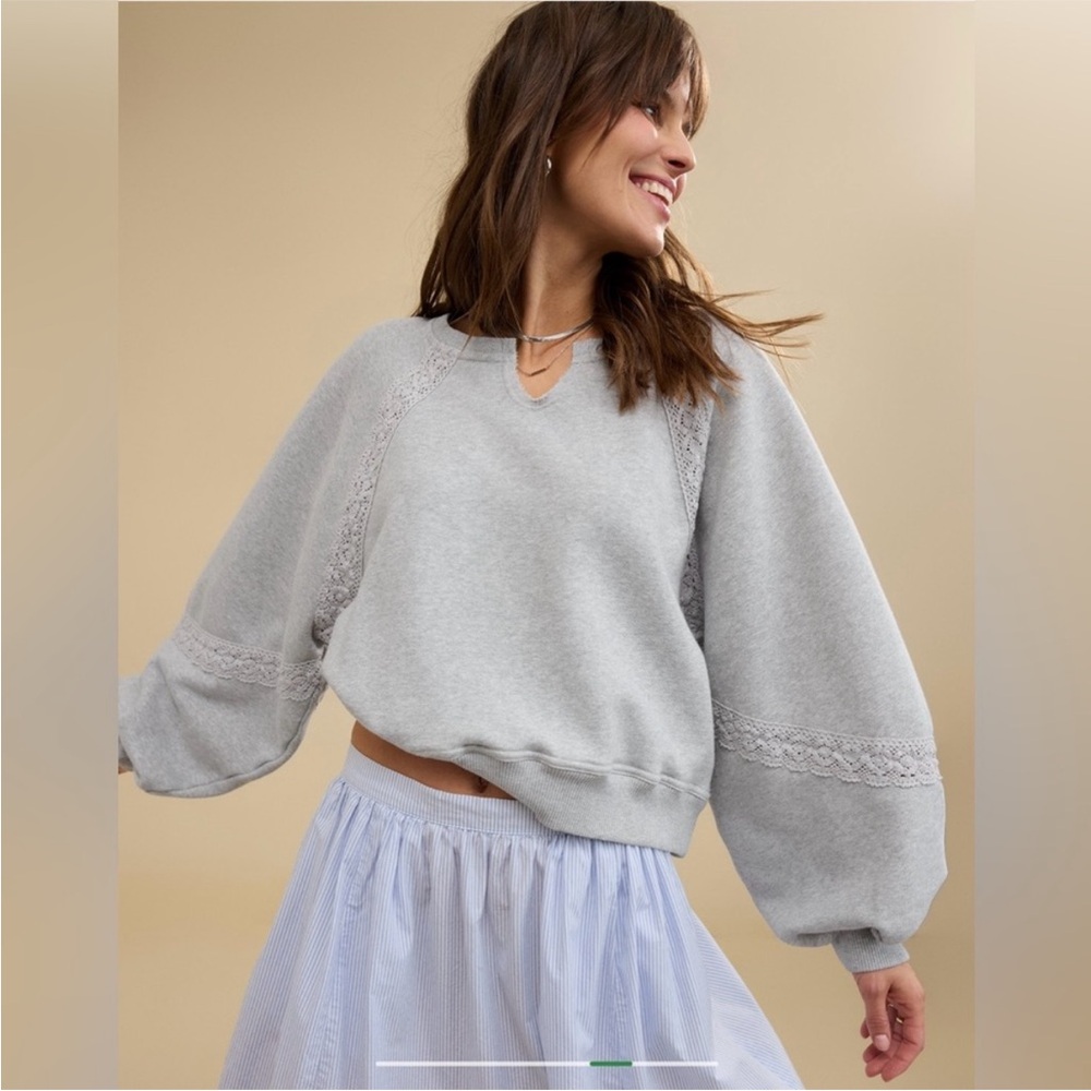 aerie crochet trim notch pullover